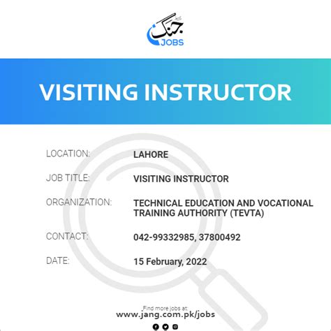 Visiting Instructor Job Technical Education And Vocational Training