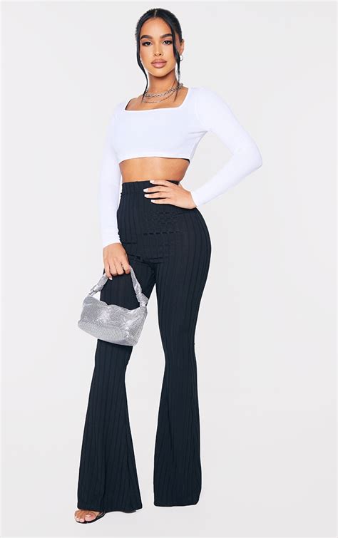 Petite Black Flared Pants | Petite | PrettyLittleThing USA