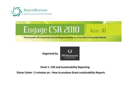 Engage Csr June 30 2010 Elaine Cohen On Sustainability Reporting Ppt