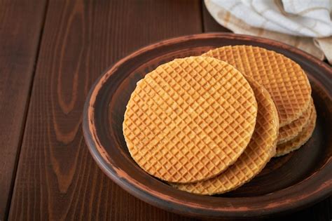 Gaufres Hollandaises Stroopwafel Sirop Gaufre Gaufre Caramel Sur Fond