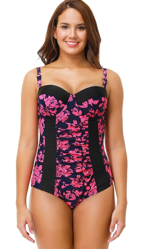 Senfloco Senfloco Women Plus Size Swimwear Sexy One Piece Swimsuit Floral Push Up Bra Bathing