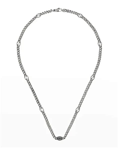 Gucci Enameled Interlocking G Sterling Chain Necklace Silver Editorialist