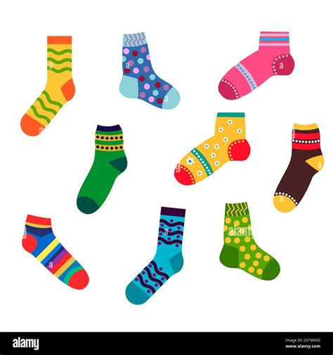 a set of colorful socks with different patterns. vector isolated on a ...