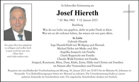 Traueranzeigen Von Josef Hiereth Mittelbayerische Trauer