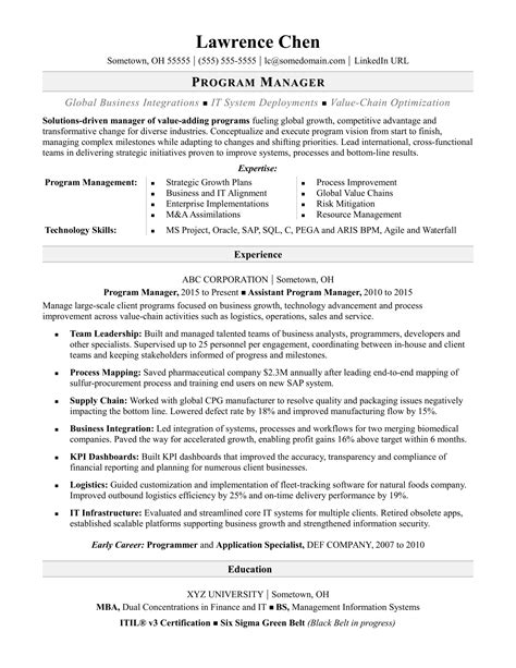 Program Manager Resume Word Template