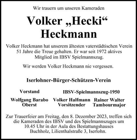 Traueranzeigen Von Volker Heckmann Trauer In NRW De