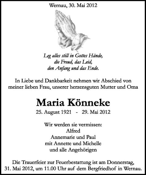 Traueranzeigen von Maria Könneke zeit des gedenkens de