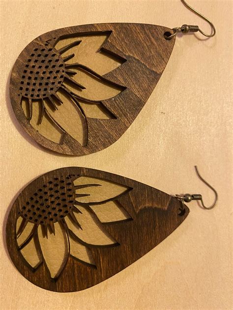 Wooden Sunflower Earrings Etsy Canada Laser Cut Earrings Wood