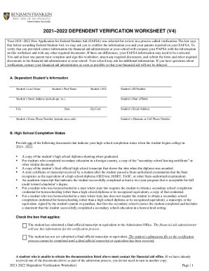 Fillable Online Dependent Verification Worksheet V Call