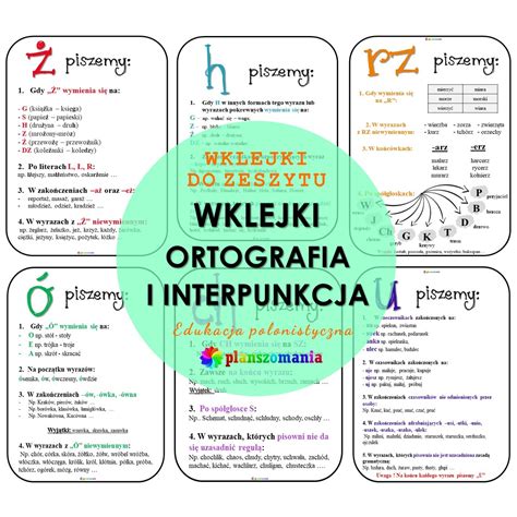 Ortografia I Interpunkcja Wklejki Do Zeszytu Planszomania