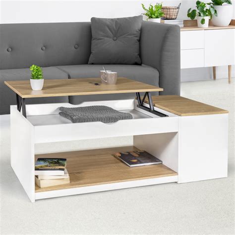 Table Basse Plateau Relevable Bois Blanc Et Imitation H Tre Elea Id