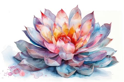 Premium Photo | A watercolor painting of a pink and blue lotus flower