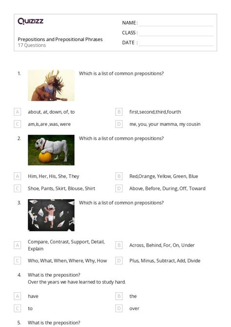 50 Prepositional Phrases Worksheets For 5th Grade On Quizizz Free And Printable