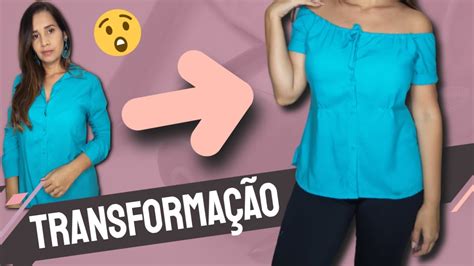 Como Transformar Camisa Social Em Blusa Ombro A Ombro Diy Youtube