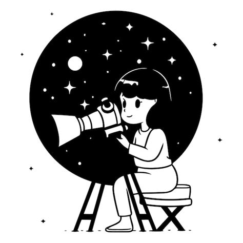 Ni A Usando Un Telescopio En El Cielo Nocturno Vector Premium