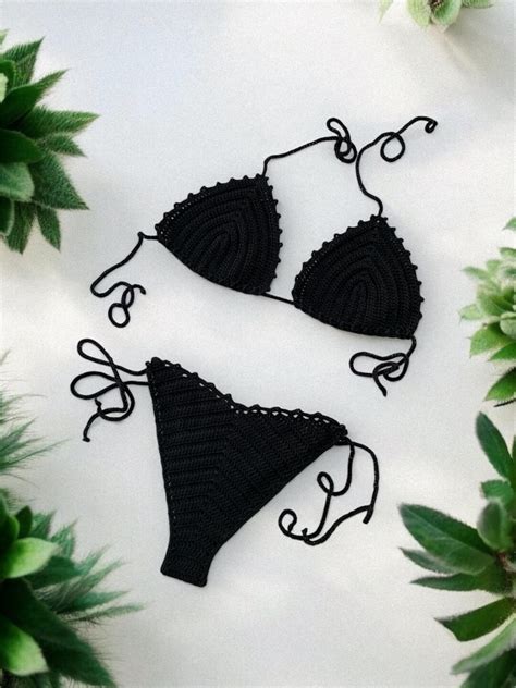 See Through Crochet Bikini Set Thong Crocheted Swimsuit Etsy