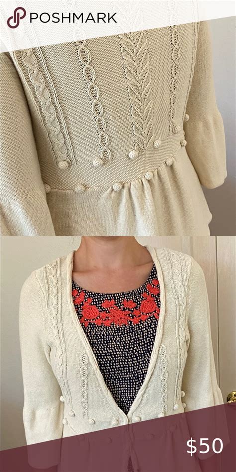 Anthropologie Sweater Cute Button Down Cardigan With Pom Poms