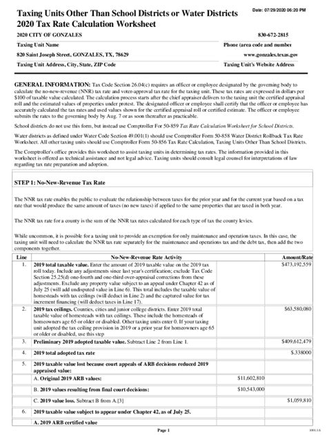 Fillable Online 2020 Tax Rate Calculation Worksheet King County