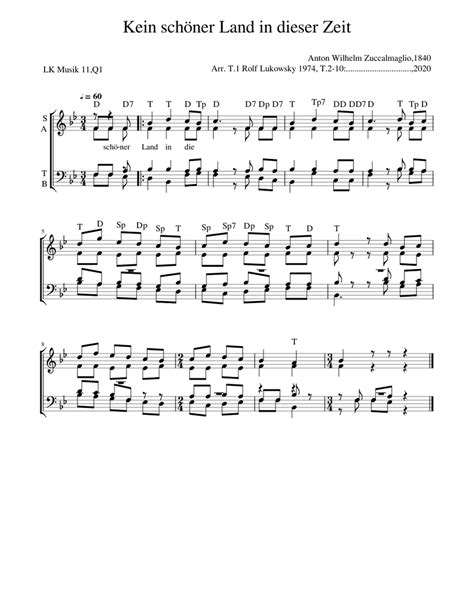 Kein Schöner Land In Dieser Zeit K2 Sheet Music For Female Male Choral