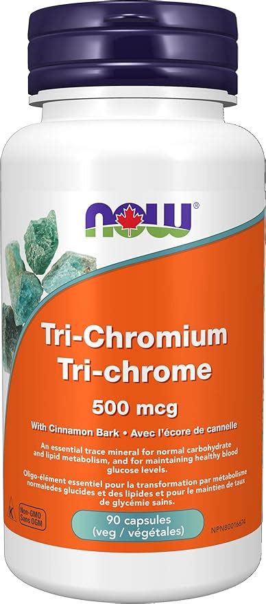 NOW - Tri-Chromium 500mcg with Cinnamon Bark 90 Vegetarian Capsules ...