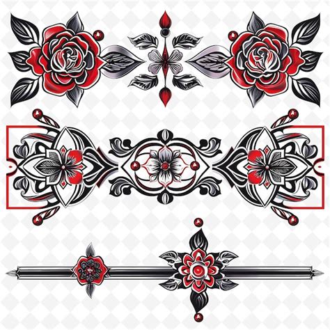 Premium PSD | A set of design elements with a red border and a black ...