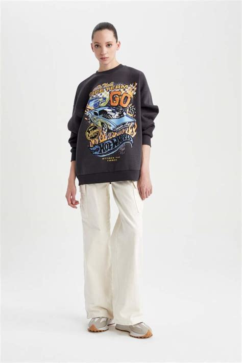 Antrasit Kadın Hot Wheels Oversize Fit Sırt Baskılı Sweatshirt 2737343 DeFacto