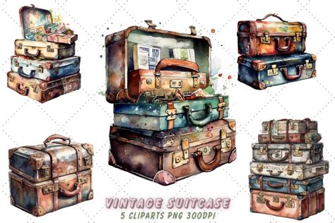 Vintage Suitcase Watercolor Clipart