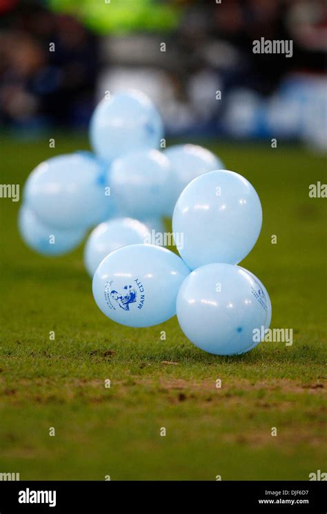 Manchester City Fans Balloons On The Pitch At Bramhall Lane Credit