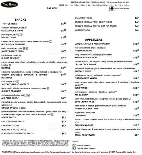 Yard House Menu, Menu for Yard House, Downtown, Seattle - Urbanspoon/Zomato