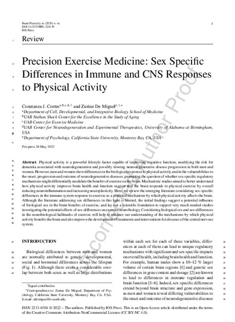 Pdf Precision Exercise Medicine Sex Specific Differences In Immune