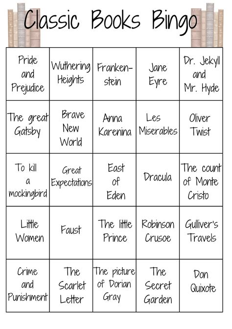 Classic Book Bingo Printable Book Bingo Printable Tracker Reading ...