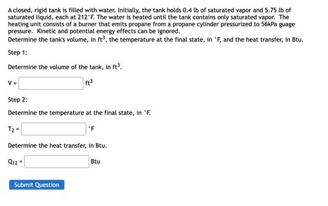 Solved A Closed Rigid Tank Is Filled With Water Initially Chegg