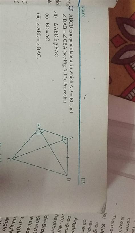 5 ABCD Is A Quadrilateral In Which AD BC And DAB CBA See Fig 7 17