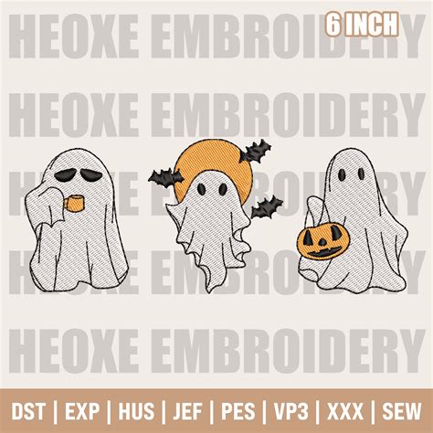 3 Spooky Ghost Embroidery Design Halloween Ghost Coffee Emb Inspire