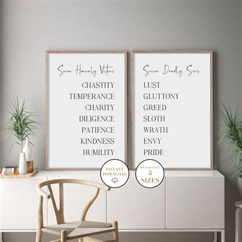 Seven Heavenly Virtues Seven Deadly Sins Bible Verse Printable Art