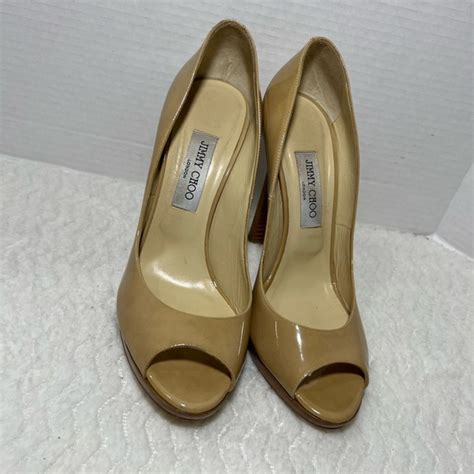 Jimmy Choo Shoes Jimmy Choo Nude Patent Leather Peep Toe Stiletto High Heel Shoes Sz 4 Us 95