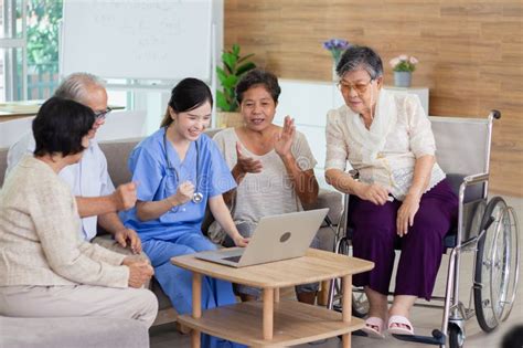 Nursing Home Care Concept Asian Senior Citizens Doing Activities In