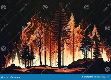 Fire In Forest Wildfire Landscape Wildland Stock Illustration