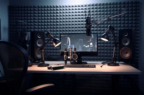 Premium Ai Image A Voiceover Artists Recording Setup Featuring A Mi