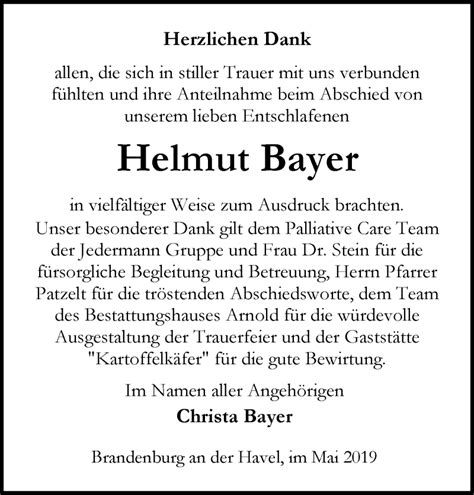 Traueranzeigen von Helmut Bayer Märkische Onlinezeitung Trauerportal