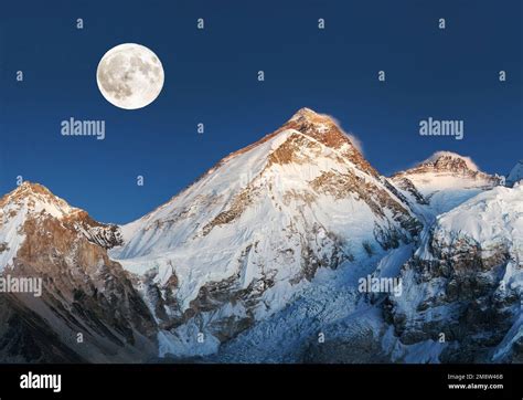 Mount Everest, night view with moon, Nepal Himalaya mountain. Mt ...