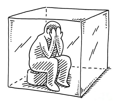 Human Figure Sitting In A Box Isolation Concept Drawing Drawing By