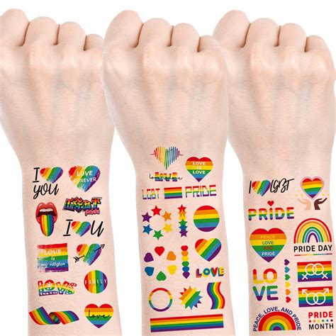 Rainbow Temporary Tattoo Gay Pride Day Fake Tattoos Lgbtq Tattoo Supplies Heart Lip