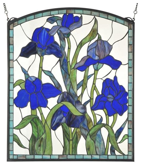 Meyda Tiffany Iris Arched Stained Glass Window Traditional Stained Glass Panels By Luxedecor