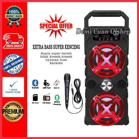 Jual BISA COD Speaker Bluetooth Karaoke Full Bass Gratis Mic 2x Speaker