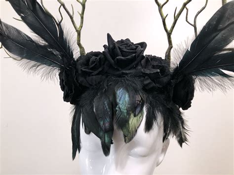 Feather Head Piece Horns Head Dress Halloween Headwear Crow Feather