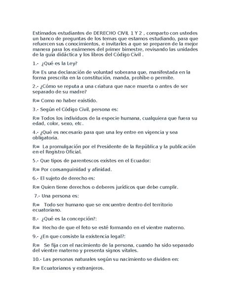 Preguntas Derecho Civil Y Parte Estimados Estudiantes De