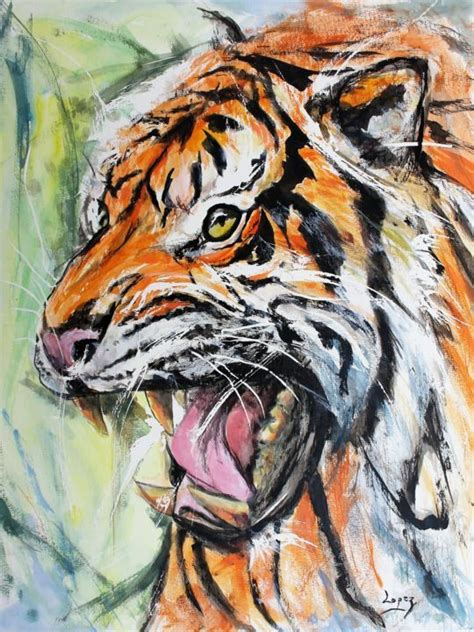 530 Tigre Rugissant Peinture Par Jean Luc Lopez Artmajeur