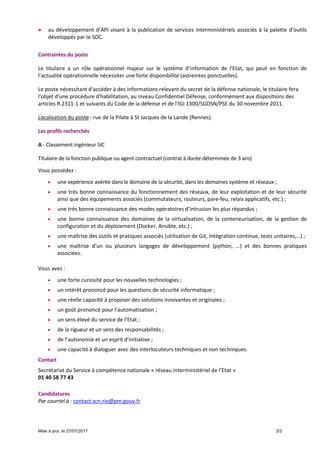 Fiche de poste ingénieur sécurité soc du rie Rennes PDF