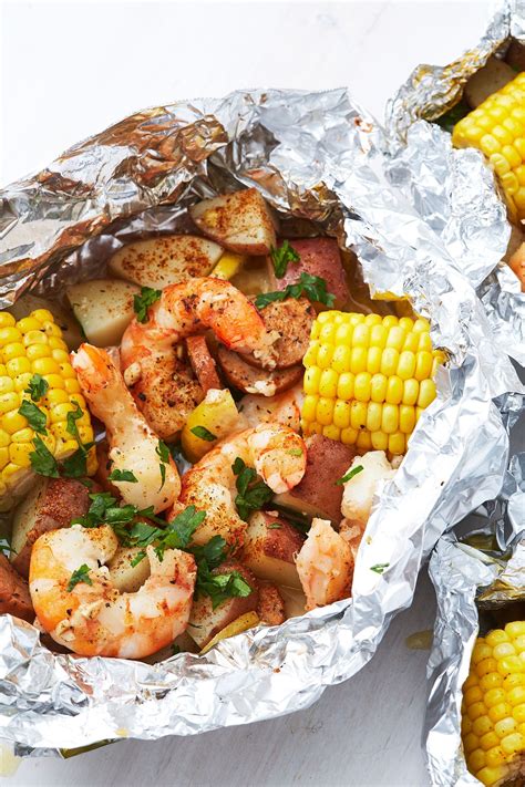 Grilled Shrimp Foil Packets With Corn On The Cob